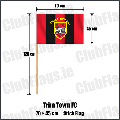 Trim Town FC 45cm x 70cm Stick Flag with the club crest and colours, Meath Football - ClubFlags.ie