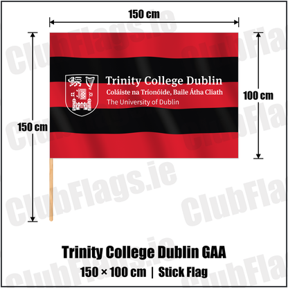 Trinity College Dublin GAA 100cm x 150cm Stick Flag with the club crest and colours, Dublin GAA - ClubFlags.ie
