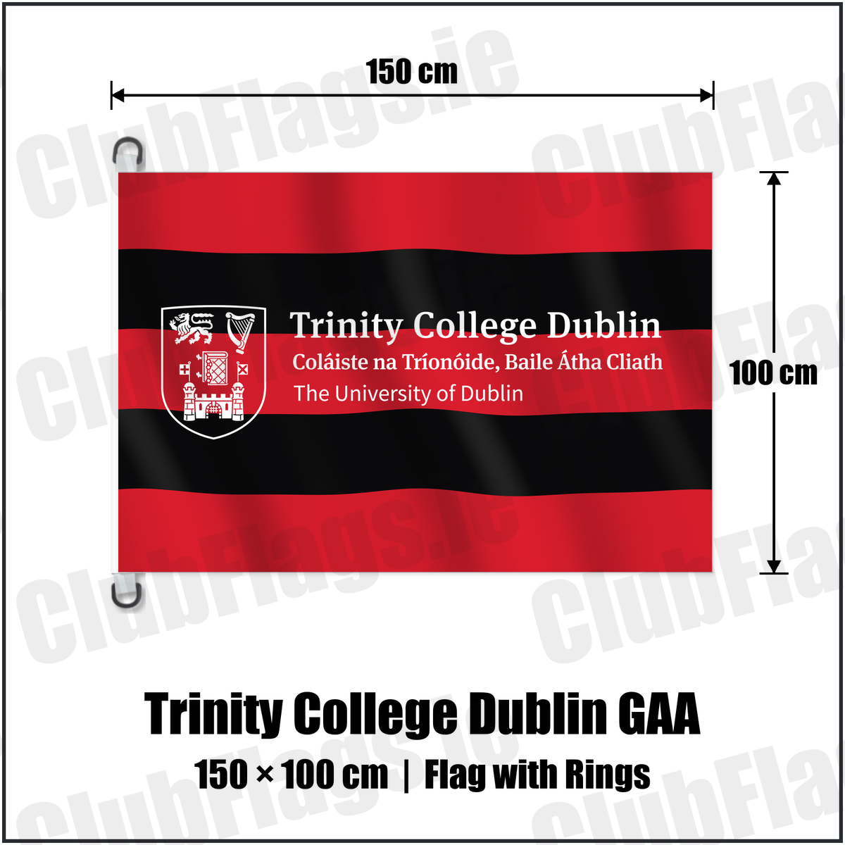 Trinity College Dublin GAA 150cm x 100cm Flag Pole Flag with Rings with the club crest and colours, Dublin GAA - ClubFlags.ie
