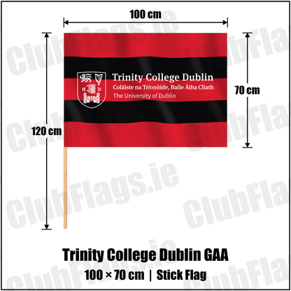 Trinity College Dublin GAA 70cm x 100cm Stick Flag with the club crest and colours, Dublin GAA - ClubFlags.ie