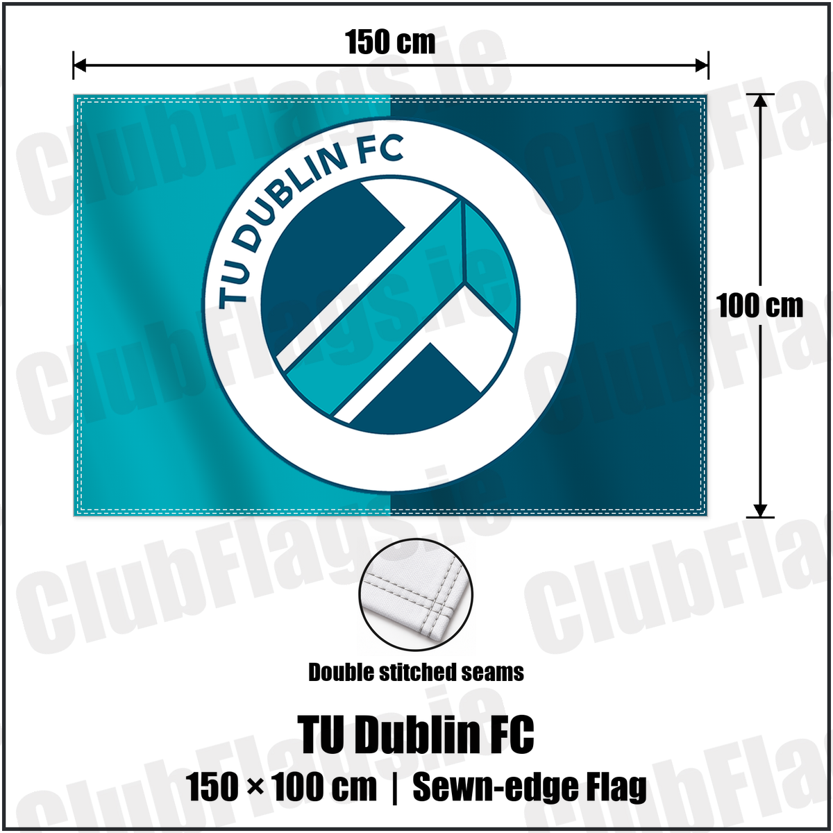TU Dublin FC 100cm x 150cm Flag (sewn on the edges) with the club crest and colours, Dublin Football - ClubFlags.ie