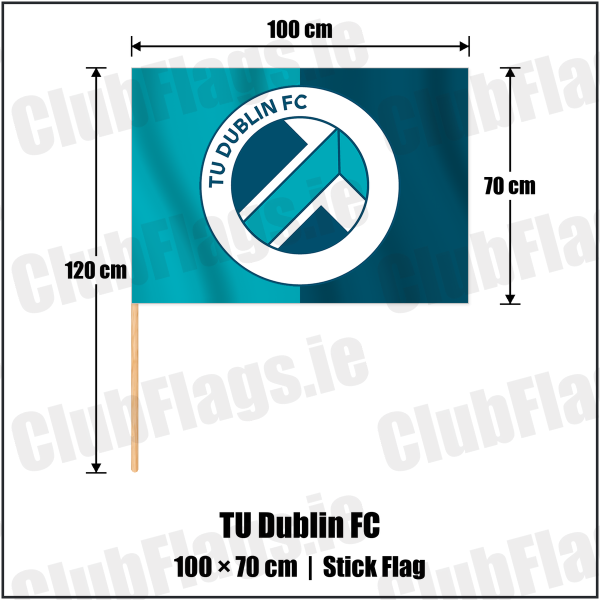 TU Dublin FC 70cm x 100cm Stick Flag with the club crest and colours, Dublin Football - ClubFlags.ie