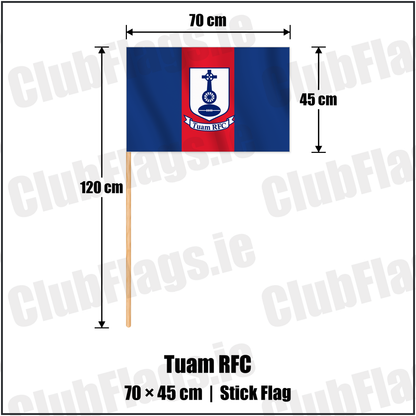 Tuam RFC 45cm x 70cm Stick Flag with the club crest and colours, Galway Rugby - ClubFlags.ie
