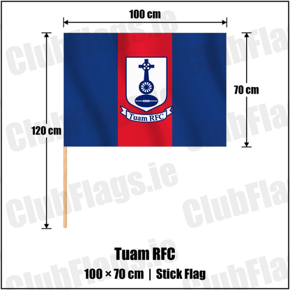 Tuam RFC 70cm x 100cm Stick Flag with the club crest and colours, Galway Rugby - ClubFlags.ie