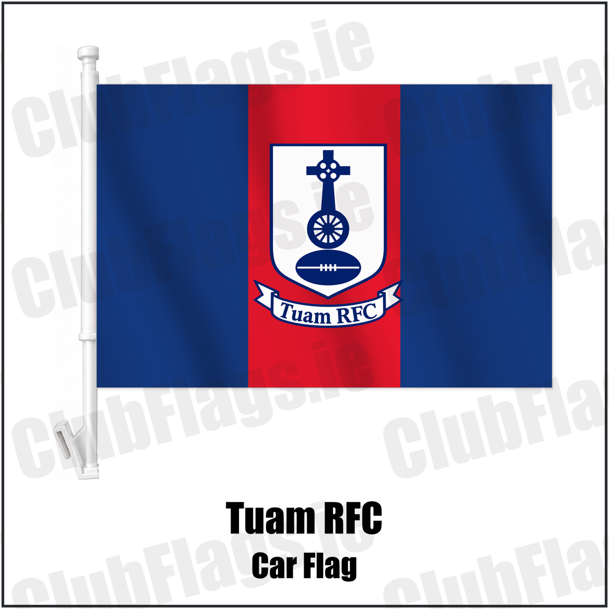 Tuam RFC Car Flag with the club crest and colours, Galway Rugby - ClubFlags.ie