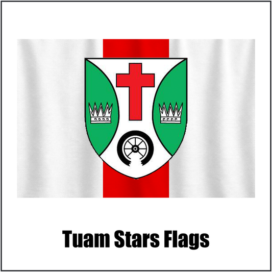 Tuam Stars Flags, featuring the club crest and white and red colours; County Galway GAA. ClubFlags.ie.