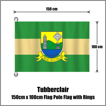 Tubberclair 150cm x 100cm Flag Pole Flag with Rings, featuring the club crest and green and gold colours; County Westmeath GAA. ClubFlags.ie.