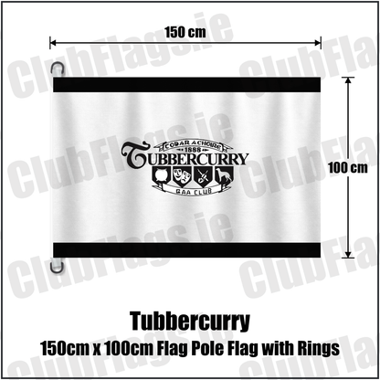Tubbercurry 150cm x 100cm Flag Pole Flag with Rings, featuring the club crest and black and white colours; County Sligo GAA. ClubFlags.ie.