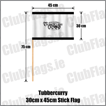 Tubbercurry 30cm x 45cm Stick Flag, featuring the club crest and black and white colours; County Sligo GAA. ClubFlags.ie.