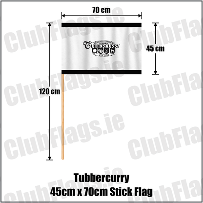 Tubbercurry 45cm x 70cm Stick Flag, featuring the club crest and black and white colours; County Sligo GAA. ClubFlags.ie.
