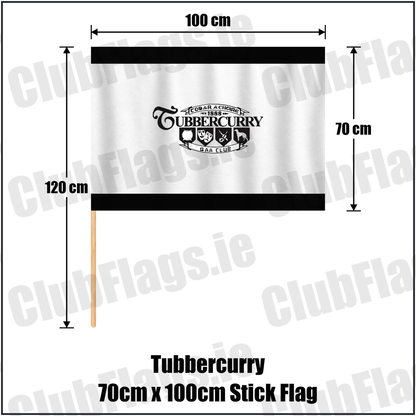Tubbercurry 70cm x 100cm Stick Flag, featuring the club crest and black and white colours; County Sligo GAA. ClubFlags.ie.