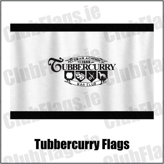 Tubbercurry Flags, featuring the club crest and black and white colours; County Sligo GAA. ClubFlags.ie.