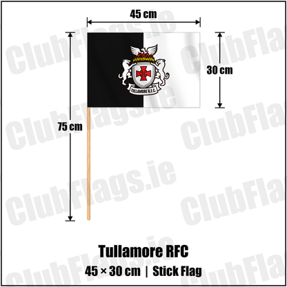 Tullamore RFC 30cm x 45cm Stick Flag with the verified club crest and colours, Offaly Rugby - ClubFlags.ie
