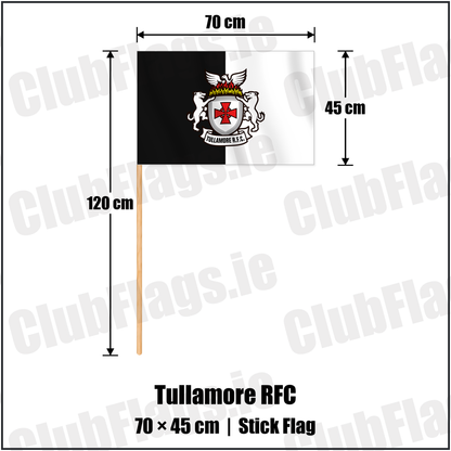 Tullamore RFC 45cm x 70cm Stick Flag with the verified club crest and colours, Offaly Rugby - ClubFlags.ie
