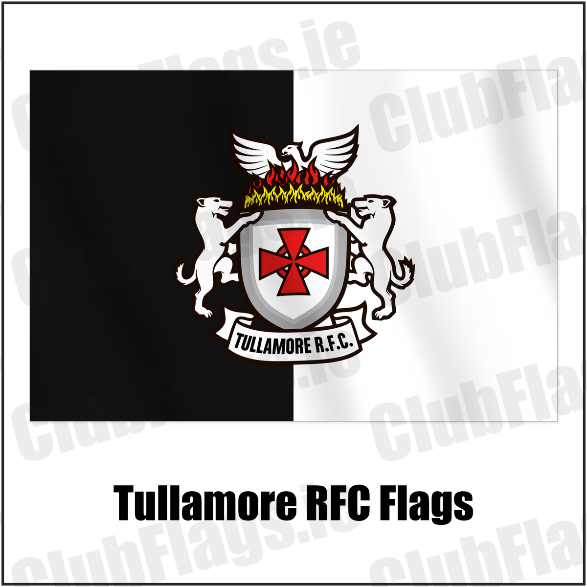 Tullamore RFC Flags with the verified club crest and colours, Offaly Rugby - ClubFlags.ie