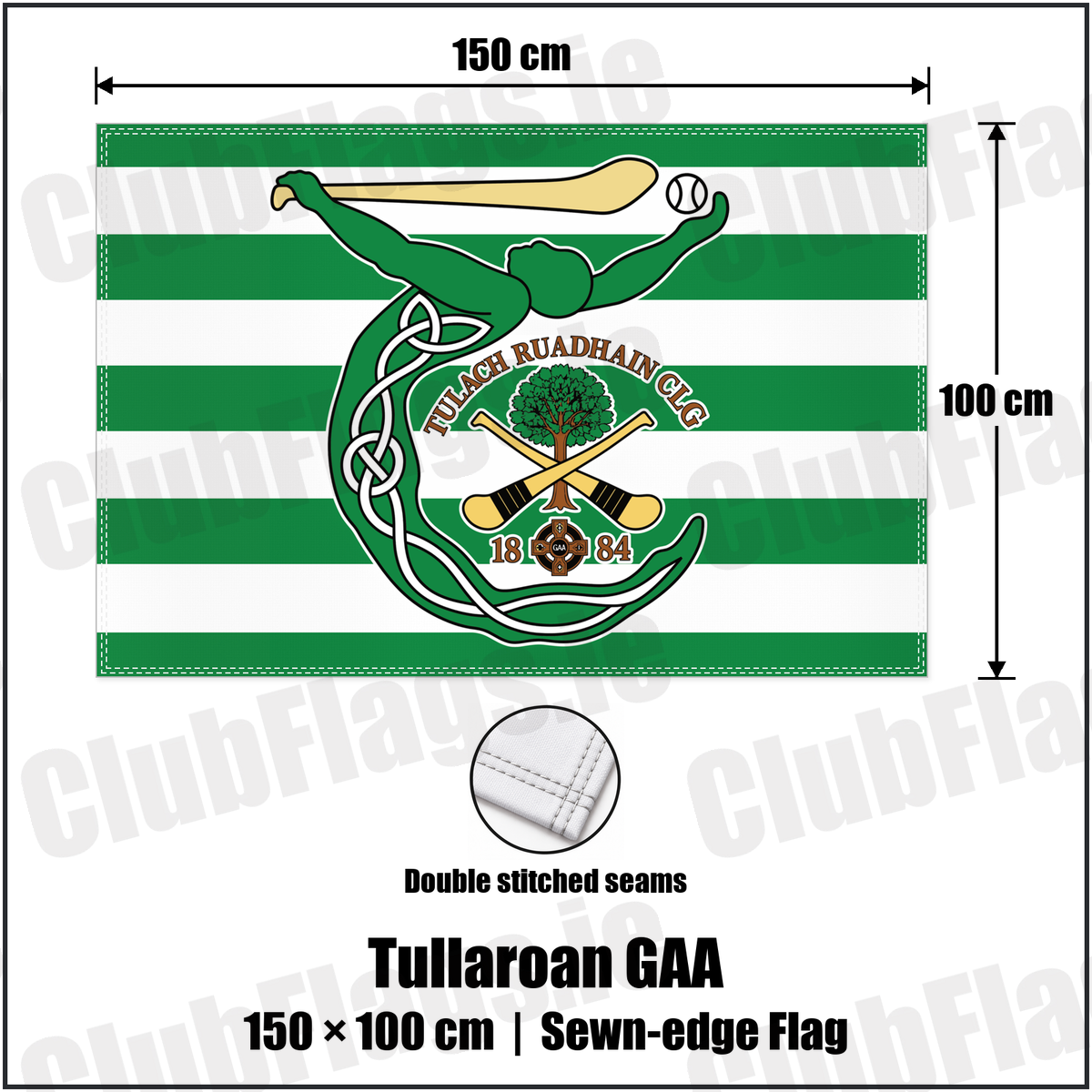 Tullaroan GAA 100cm x 150cm Flag (sewn on the edges) with the club crest and colours, Kilkenny GAA - ClubFlags.ie