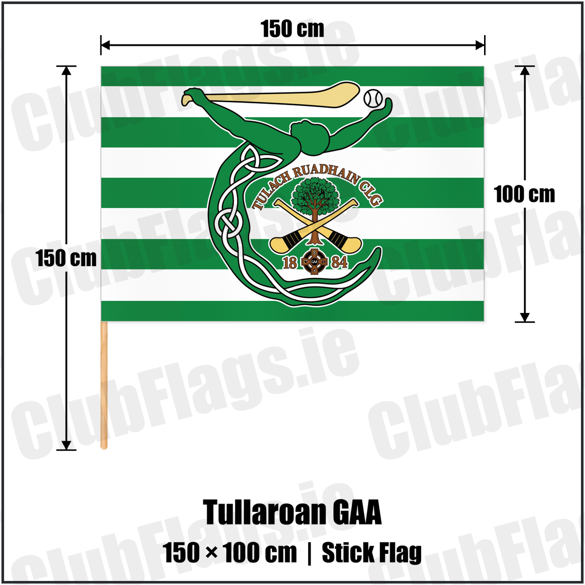 Tullaroan GAA 100cm x 150cm Stick Flag with the club crest and colours, Kilkenny GAA - ClubFlags.ie