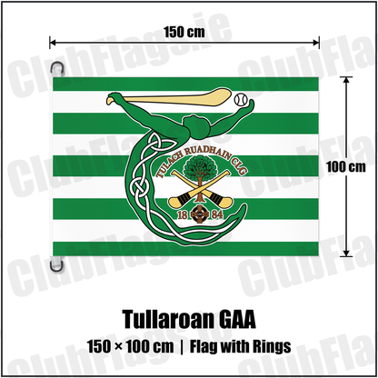 Tullaroan GAA 150cm x 100cm Flag Pole Flag with Rings with the club crest and colours, Kilkenny GAA - ClubFlags.ie