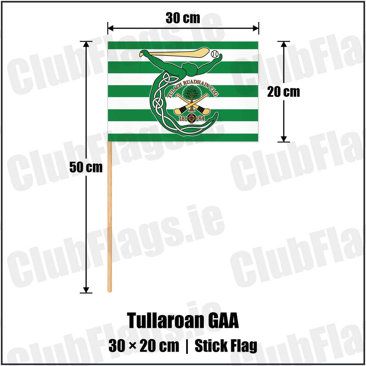 Tullaroan GAA 20cm x 30cm Stick Flag with the club crest and colours, Kilkenny GAA - ClubFlags.ie