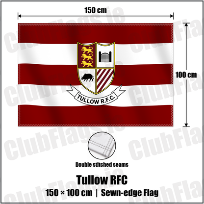 Tullow RFC 100cm x 150cm Flag (sewn on the edges) with the club crest and colours, Carlow Rugby - ClubFlags.ie
