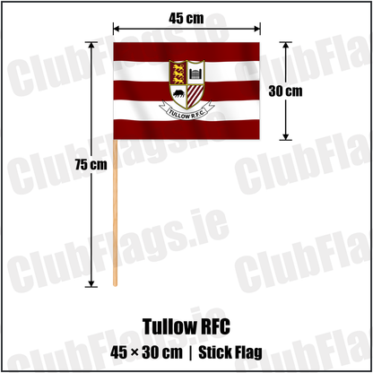 Tullow RFC 30cm x 45cm Stick Flag with the club crest and colours, Carlow Rugby - ClubFlags.ie