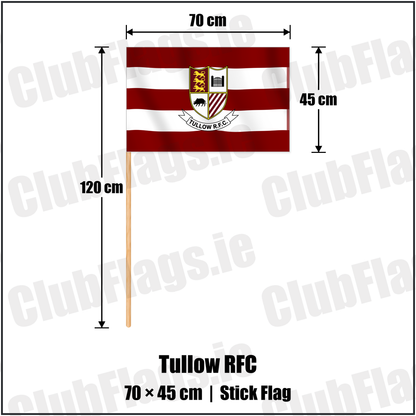 Tullow RFC 45cm x 70cm Stick Flag with the club crest and colours, Carlow Rugby - ClubFlags.ie