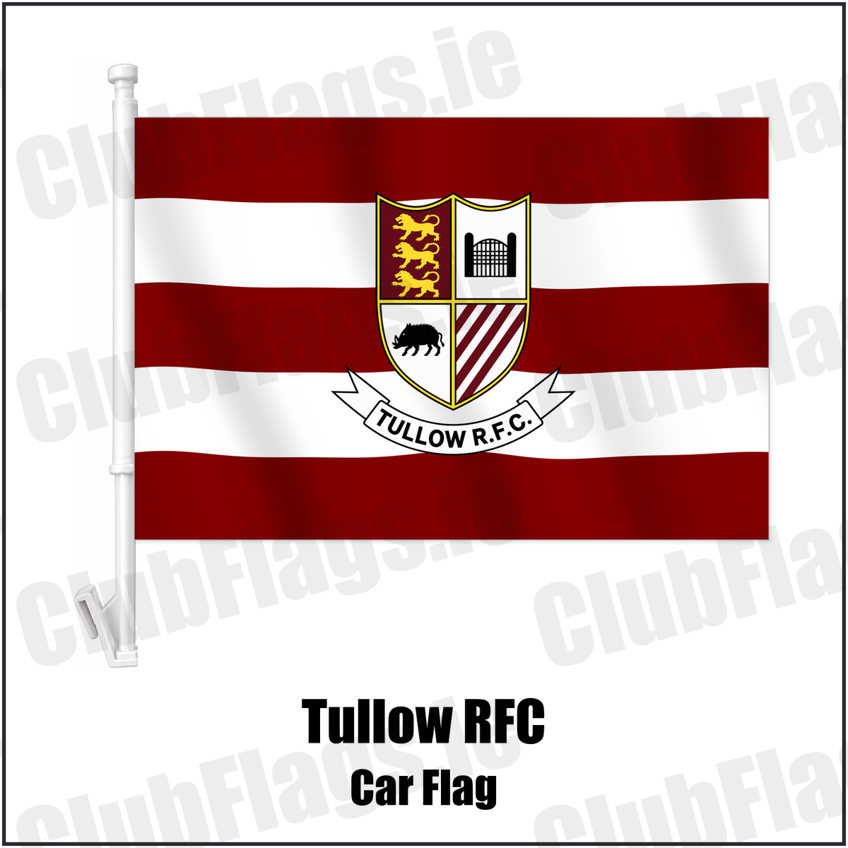 Tullow RFC Car Flag with the club crest and colours, Carlow Rugby - ClubFlags.ie