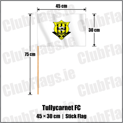 Tullycarnet FC 30cm x 45cm Stick Flag with the club crest and colours, Down Football - ClubFlags.ie