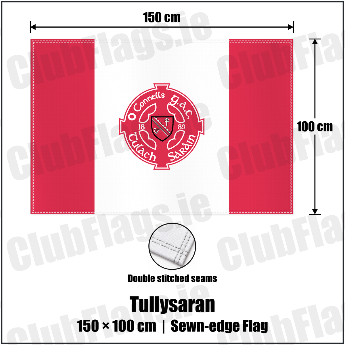 Tullysaran 100cm x 150cm Flag (sewn on the edges) with the club crest and colours, Armagh GAA - ClubFlags.ie
