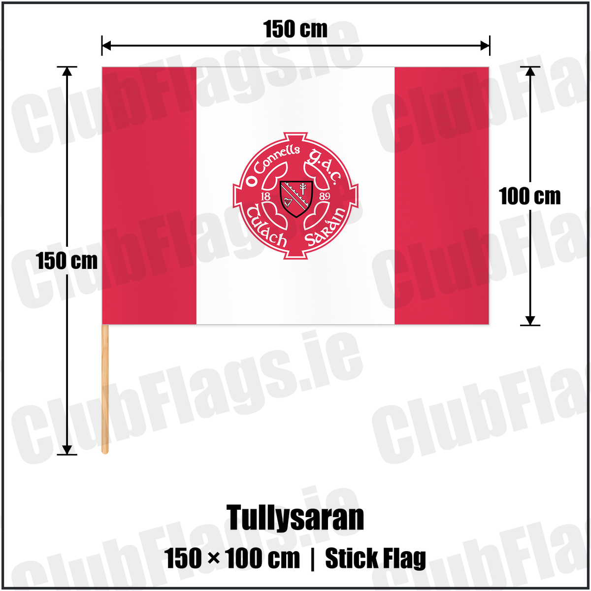 Tullysaran 100cm x 150cm Stick Flag with the club crest and colours, Armagh GAA - ClubFlags.ie