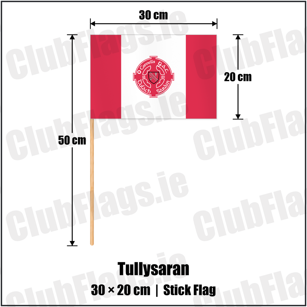 Tullysaran 20cm x 30cm Stick Flag with the club crest and colours, Armagh GAA - ClubFlags.ie