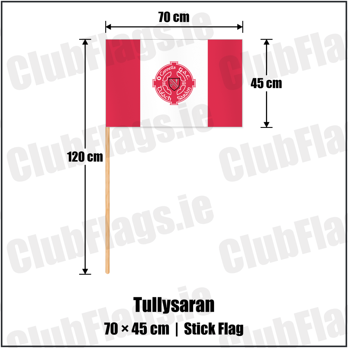 Tullysaran 45cm x 70cm Stick Flag with the club crest and colours, Armagh GAA - ClubFlags.ie