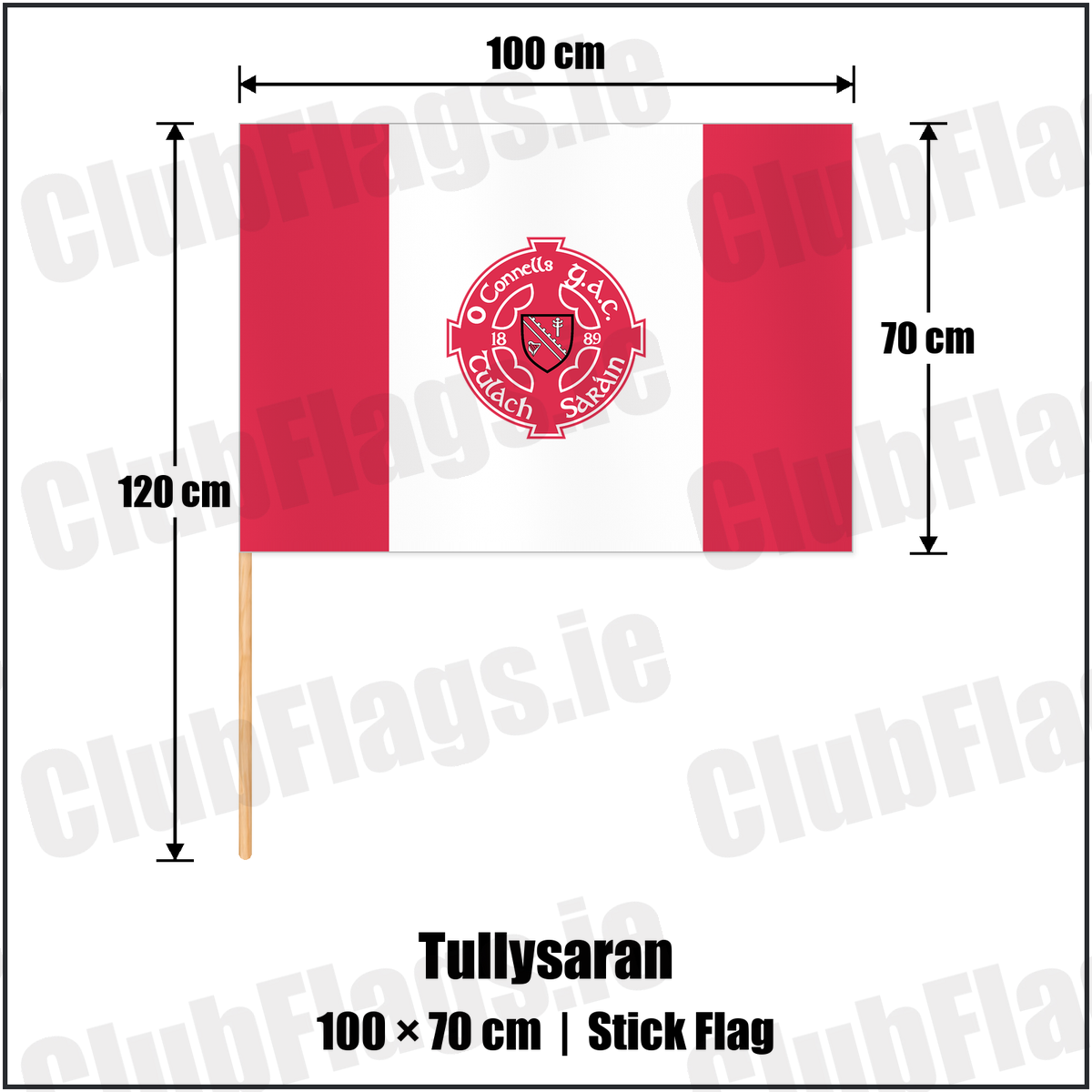 Tullysaran 70cm x 100cm Stick Flag with the club crest and colours, Armagh GAA - ClubFlags.ie