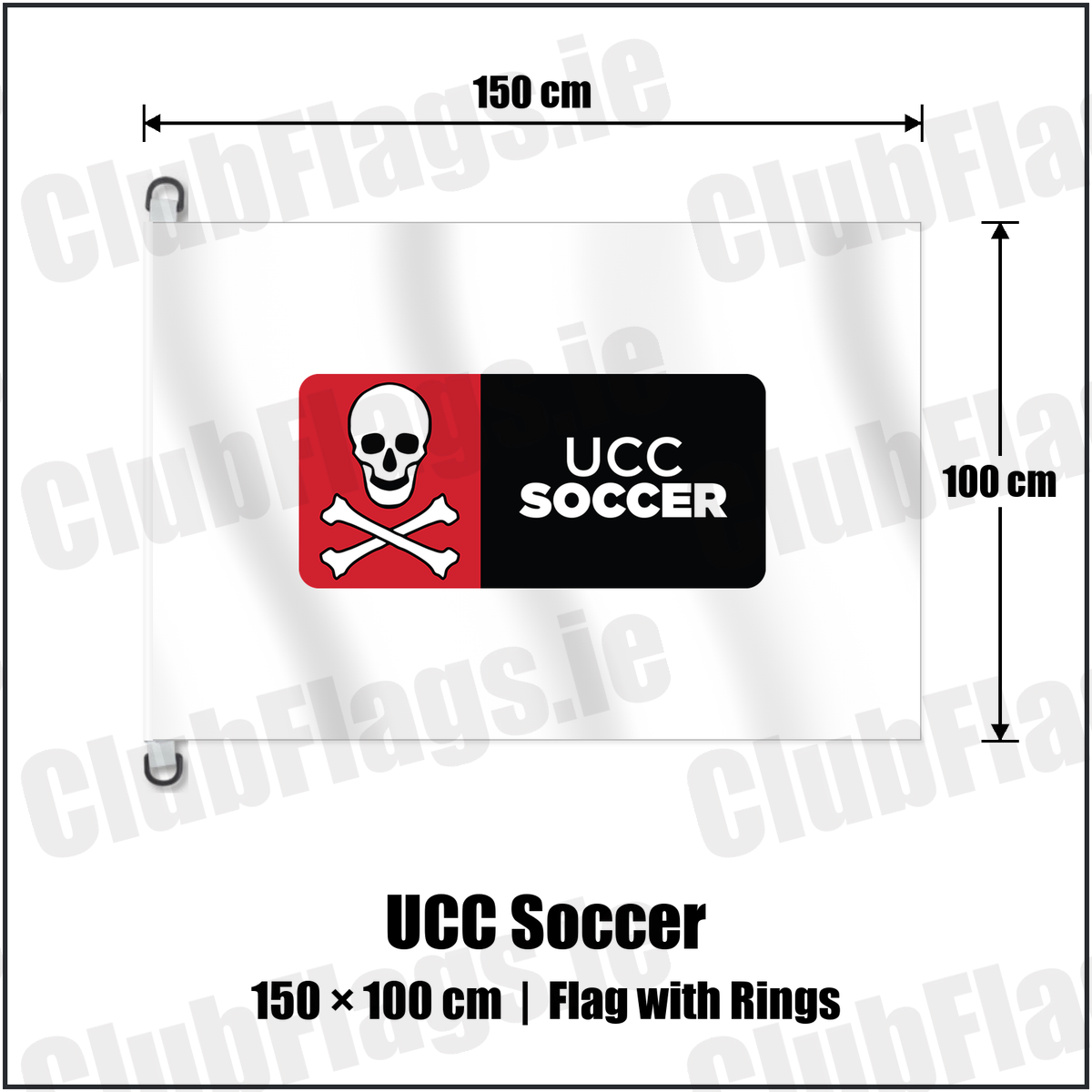 UCC Soccer 150cm x 100cm Flag Pole Flag with Rings with the club crest and colours, Cork Football - ClubFlags.ie