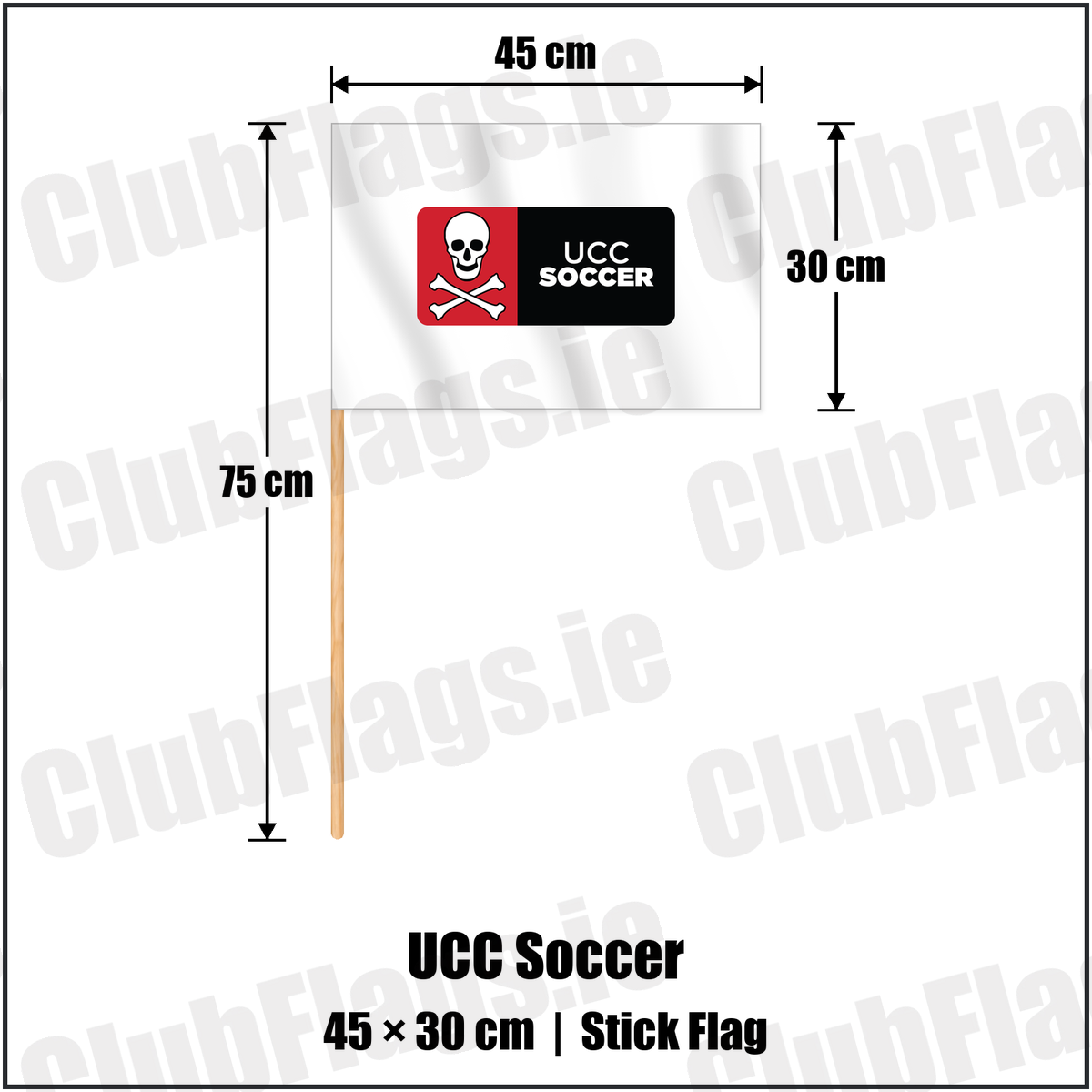 UCC Soccer 30cm x 45cm Stick Flag with the club crest and colours, Cork Football - ClubFlags.ie