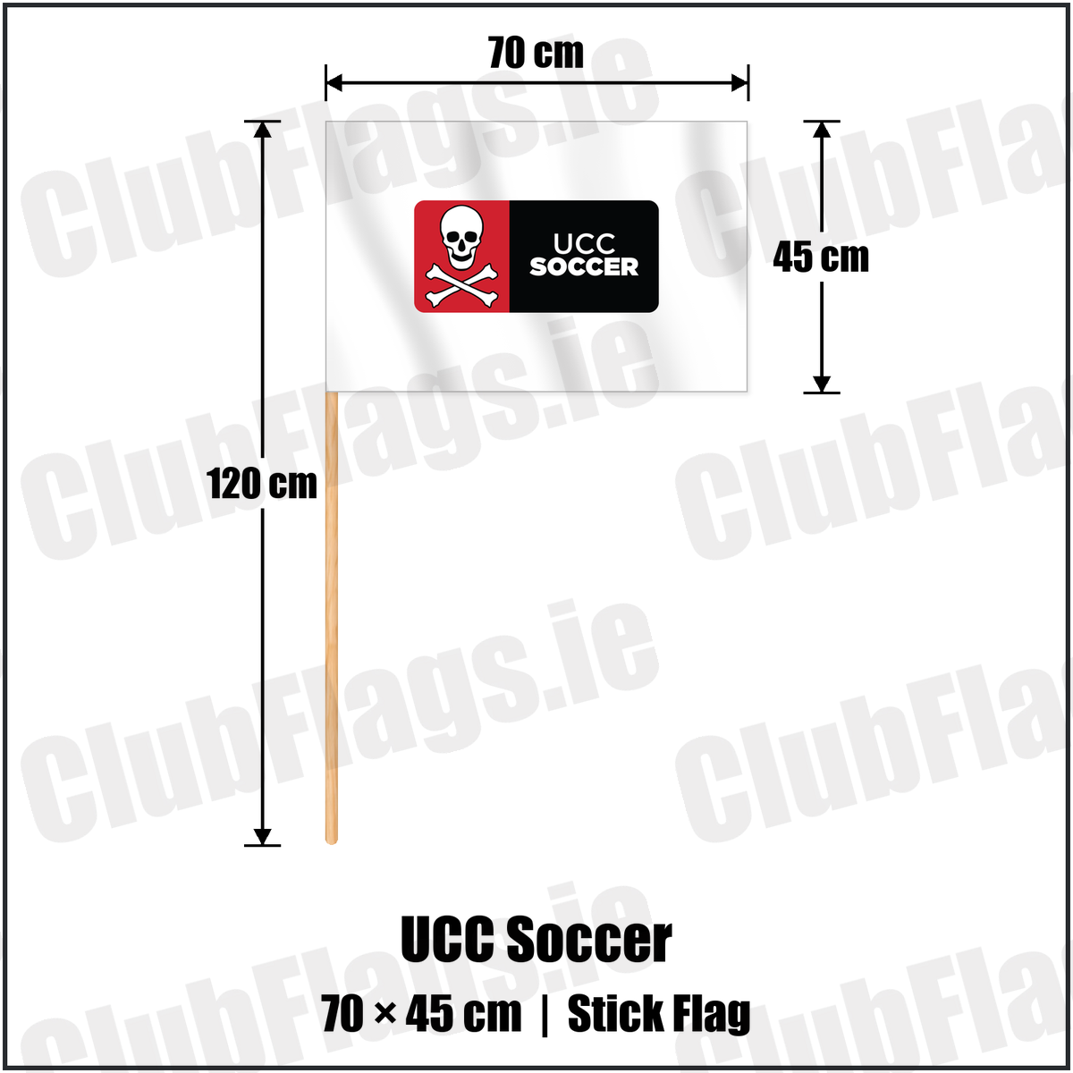 UCC Soccer 45cm x 70cm Stick Flag with the club crest and colours, Cork Football - ClubFlags.ie