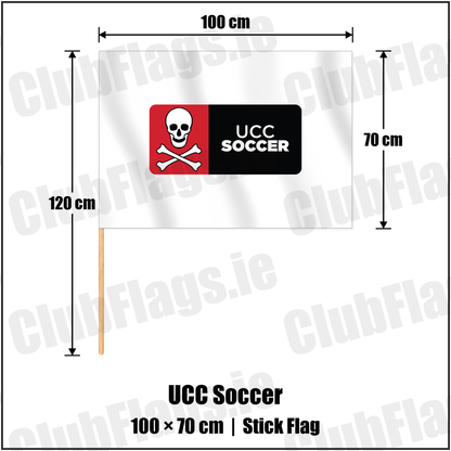 UCC Soccer 70cm x 100cm Stick Flag with the club crest and colours, Cork Football - ClubFlags.ie