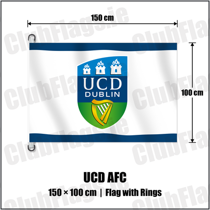 UCD AFC 150cm x 100cm Flag Pole Flag with Rings with the club crest and colours, Dublin Football - ClubFlags.ie