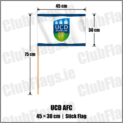 UCD AFC 30cm x 45cm Stick Flag with the club crest and colours, Dublin Football - ClubFlags.ie
