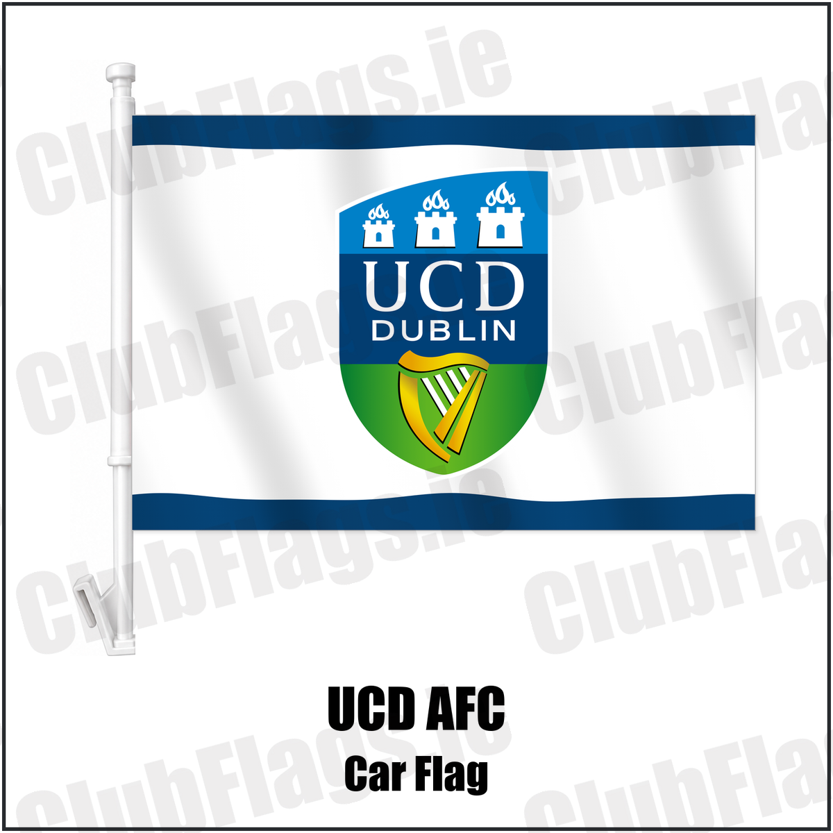 UCD AFC Car Flag with the club crest and colours, Dublin Football - ClubFlags.ie