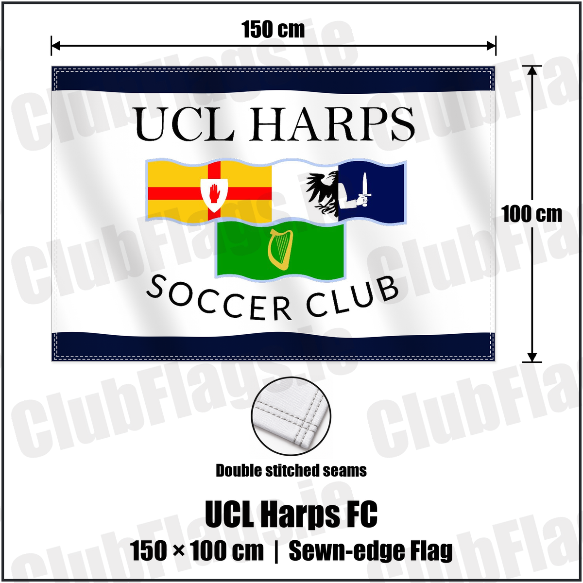 UCL Harps FC 100cm x 150cm Flag (sewn on the edges) with the club crest and colours, Cavan Football - ClubFlags.ie