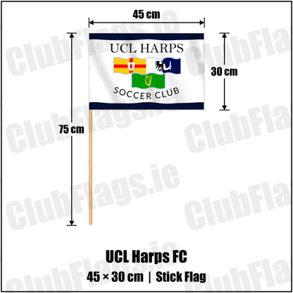 UCL Harps FC 30cm x 45cm Stick Flag with the club crest and colours, Cavan Football - ClubFlags.ie