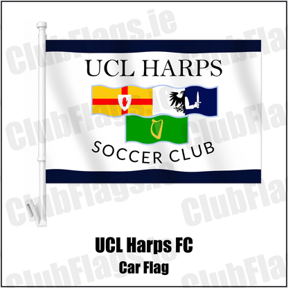 UCL Harps FC Car Flag with the club crest and colours, Cavan Football - ClubFlags.ie