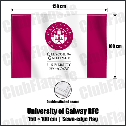 University of Galway RFC 100cm x 150cm Flag (sewn on the edges) with the club crest and colours, Galway Rugby - ClubFlags.ie