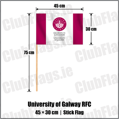 University of Galway RFC 30cm x 45cm Stick Flag with the club crest and colours, Galway Rugby - ClubFlags.ie