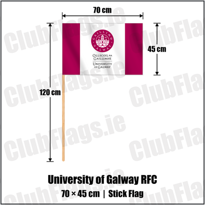 University of Galway RFC 45cm x 70cm Stick Flag with the club crest and colours, Galway Rugby - ClubFlags.ie
