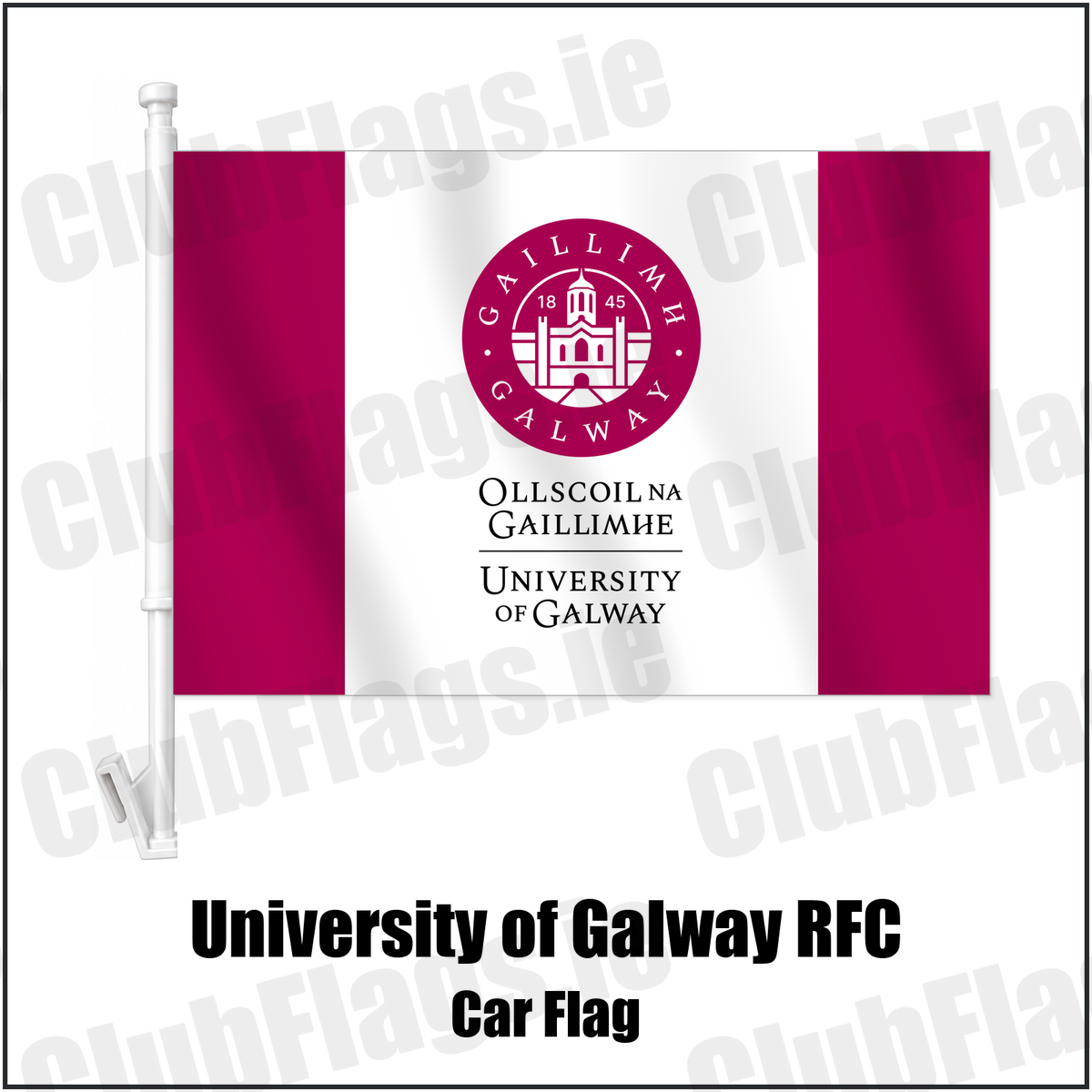 University of Galway RFC Car Flag with the club crest and colours, Galway Rugby - ClubFlags.ie