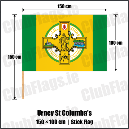 Urney St Columba's 100cm x 150cm Stick Flag with the club crest and colours, Tyrone GAA - ClubFlags.ie