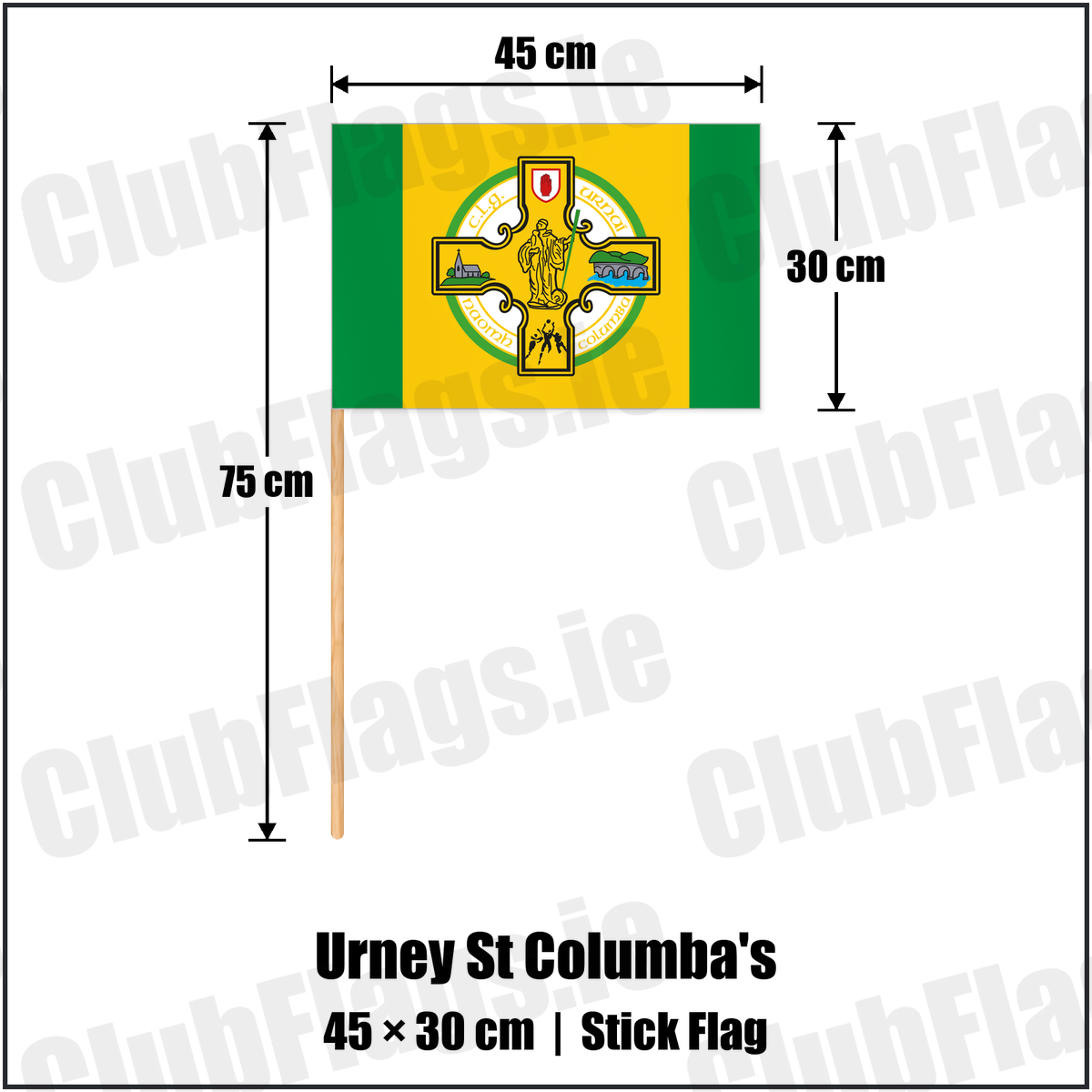 Urney St Columba's 30cm x 45cm Stick Flag with the club crest and colours, Tyrone GAA - ClubFlags.ie
