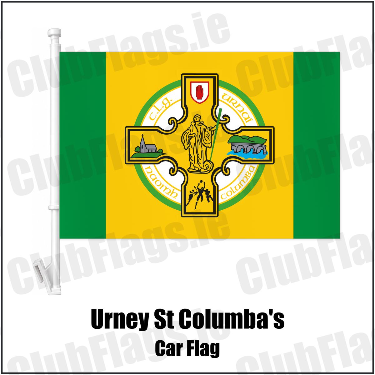 Urney St Columba's Car Flag with the club crest and colours, Tyrone GAA - ClubFlags.ie